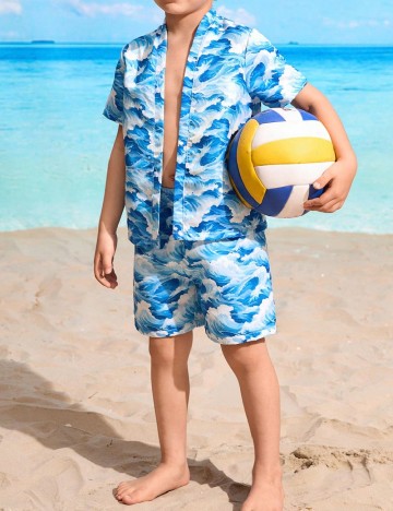 Compleu De Plaja Shein Kids, albastru