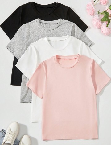 Set Tricouri 4 bucati Shein Kids, mix culori