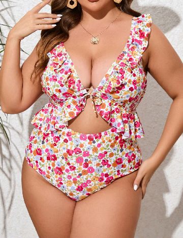 Costum de baie SHEIN CURVE, floral print