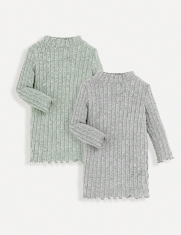 Set Rochii 2 bucati Shein Kids, verde/gri