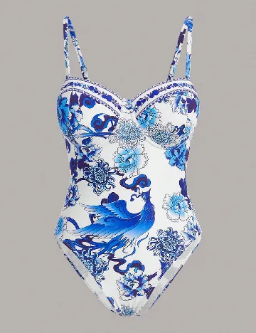 Costum de baie SHEIN, albastru/alb