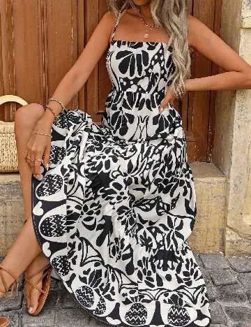 Rochie lunga SHEIN, ecru/negru