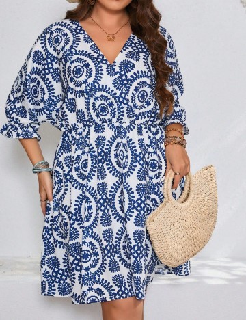 Rochie scurta SHEIN CURVE, alb/albastru