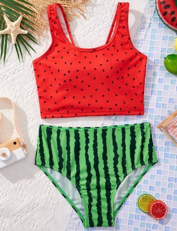 Costum de baie Shein Kids, rosu/verde