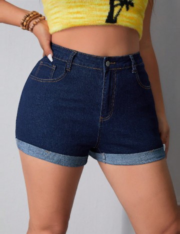 Pantaloni scurti SHEIN CURVE, bleumarin