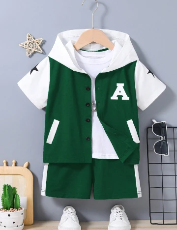 Compleu Shein Kids, verde/alb
