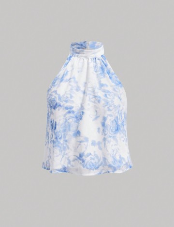 Top SHEIN, alb/albastru