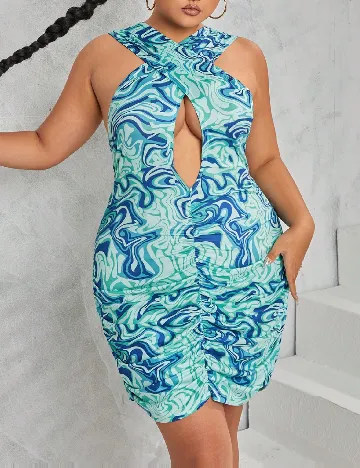 Rochie scurta SHEIN CURVE, verde/albastru