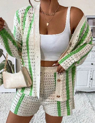 Compleu De Plaja SHEIN CURVE, verde/ecru