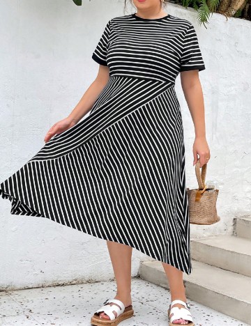 Rochie medie SHEIN CURVE, alb/negru