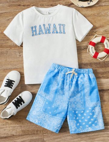 Compleu Shein Kids, albastru/alb