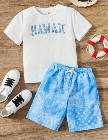 Compleu Shein Kids, albastru/alb