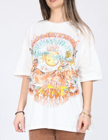 Tricou Oversize Bershka, alb