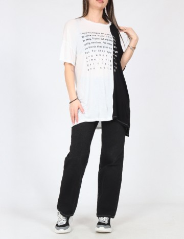 Tricou Oversize Pull&Bear, alb/negru