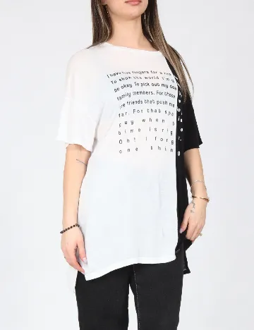 Tricou Oversize Pull&Bear, alb/negru
