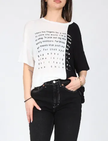 Tricou Oversize Pull&Bear, alb/negru