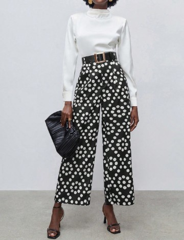 Pantaloni SHEIN, negru/ecru