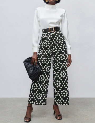 Pantaloni SHEIN, negru/ecru