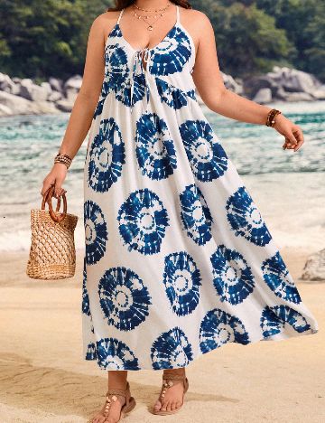 Rochie lunga SHEIN CURVE, albastru/alb