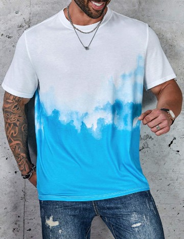 Tricou Oversize SHEIN Plus Size Men, albastru/alb