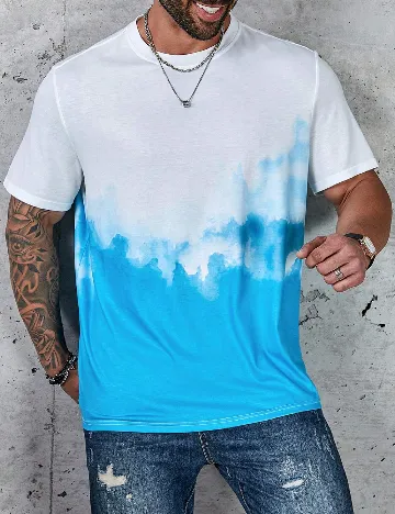 Tricou Oversize SHEIN Plus Size Men, albastru/alb