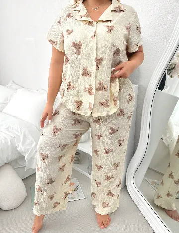 Pijama SHEIN CURVE, crem/maro