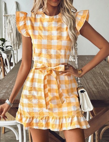 Rochie scurta SHEIN, galben/alb