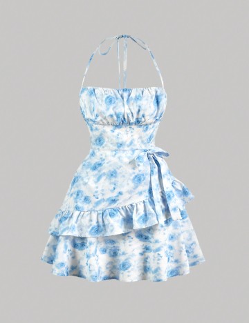 Rochie scurta SHEIN, albastru/alb