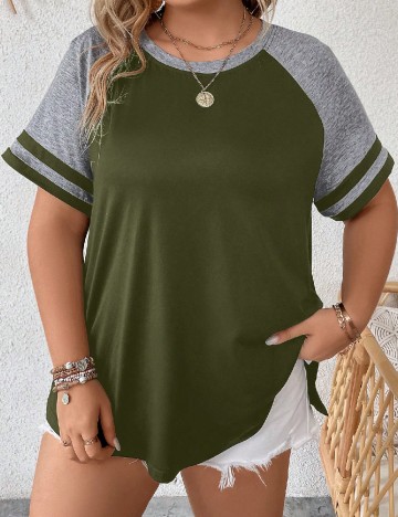 Tricou SHEIN CURVE, verde/gri