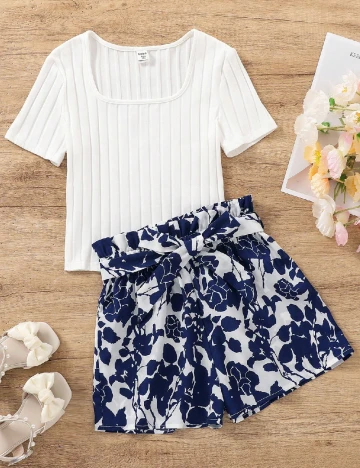 Compleu Shein Kids, albastru/alb