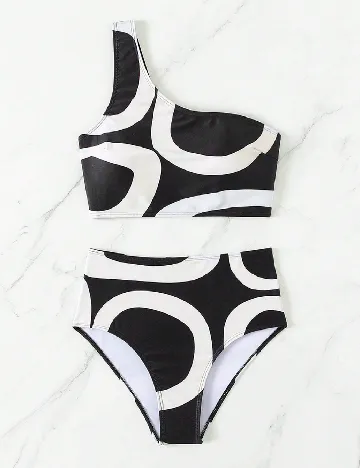 Costum de baie SHEIN, negru/ecru