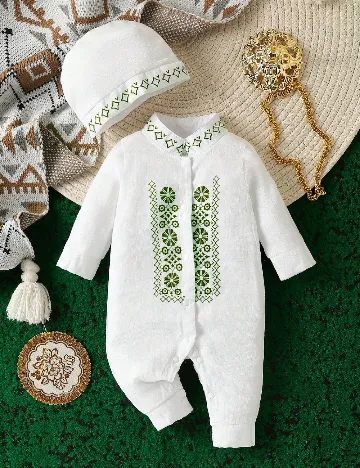 Salopeta Shein Kids, alb/verde