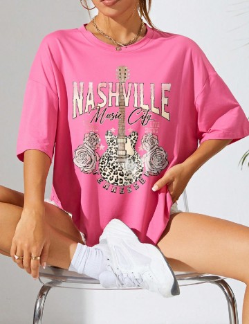 Tricou Oversize SHEIN, roz