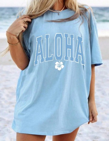 Tricou Oversize SHEIN, bleu