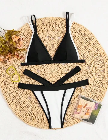 Costum de baie SHEIN, alb/negru