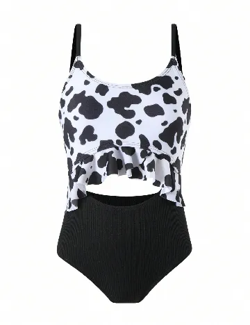 Costum de baie Shein Kids, alb/negru
