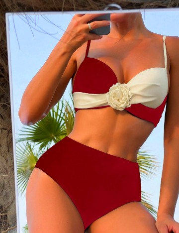 Costum de baie SHEIN, rosu/ecru