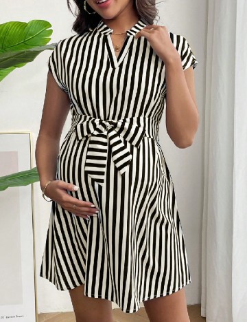 Rochie scurta SHEIN Maternity, ecru/negru
