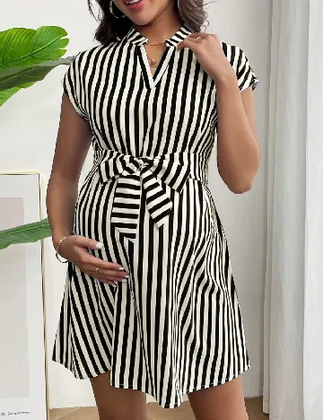 Rochie scurta SHEIN Maternity, ecru/negru