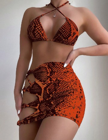 Costum de baie SHEIN, portocaliu/negru