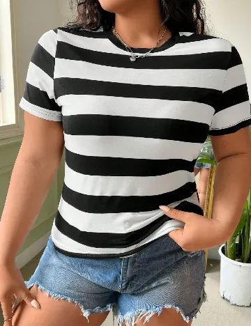 Tricou SHEIN CURVE, negru/alb