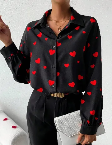 Camasa SHEIN, negru/rosu