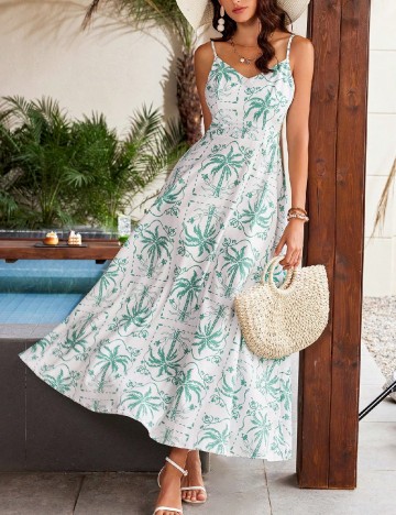 Rochie lunga SHEIN, alb/verde