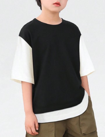 Tricou Shein Kids, negru/alb