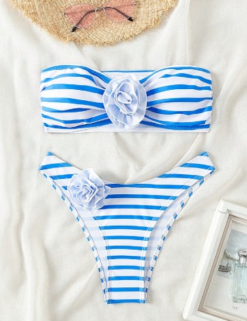 Costum de baie SHEIN, albastru/alb