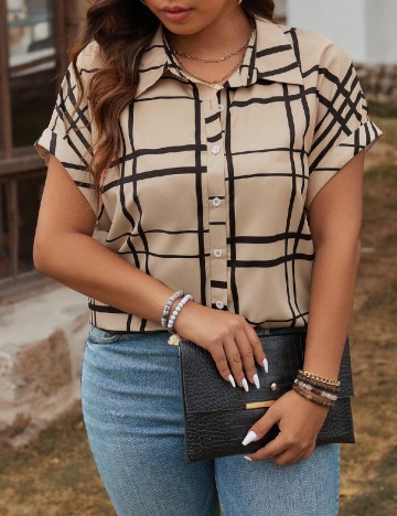 Camasa Emery Rose Curve, crem/negru