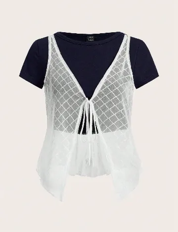 Tricou SHEIN, bleumarin/alb