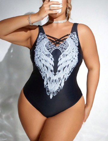 Costum de baie SHEIN CURVE, negru/alb