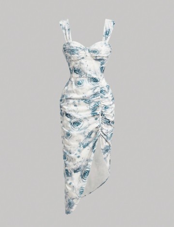 Rochie medie SHEIN, albastru/alb