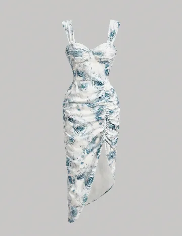 Rochie medie SHEIN, albastru/alb